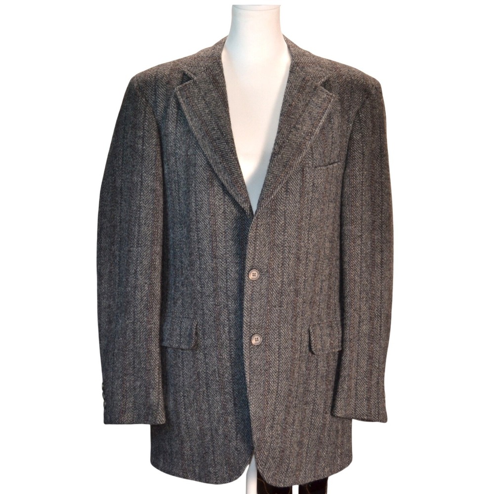 Sir Winston Traditional Clothier Herringbone Blazer Office Gray USA Made 44R